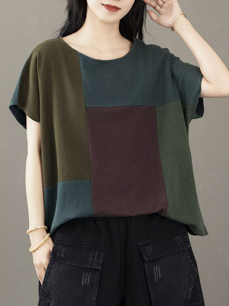 Women Casual Colorblock Cotton Pullover Shirt BN1014 Ada Fashion