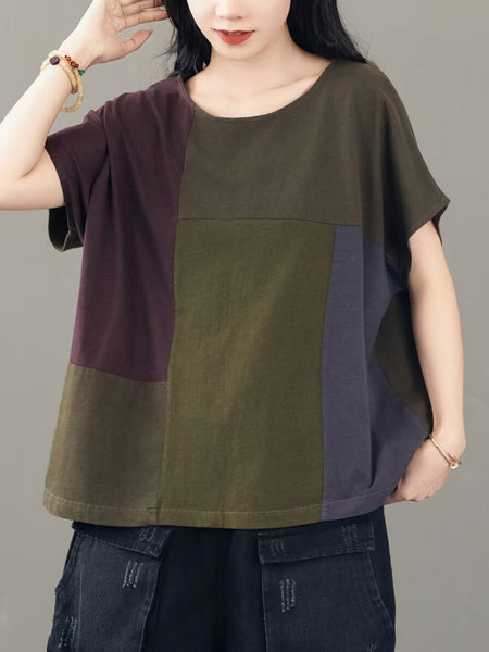 Women Casual Colorblock Cotton Pullover Shirt CV1030 Ada Fashion