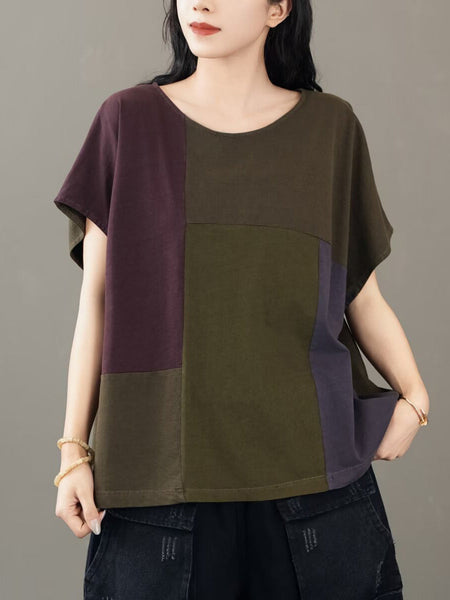 Women Casual Colorblock Cotton Pullover Shirt CV1030 Ada Fashion