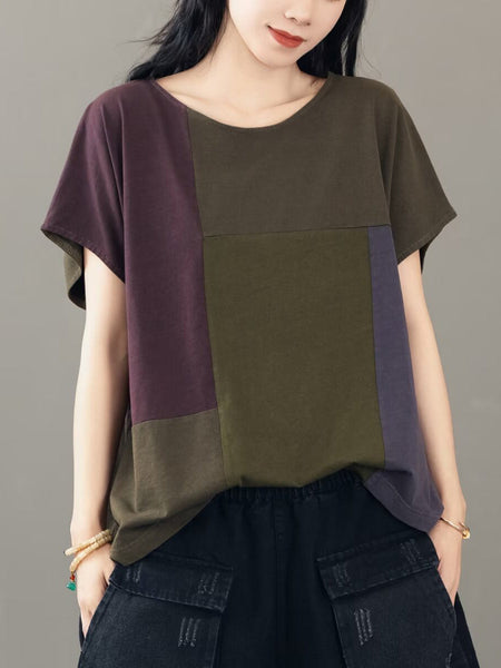 Women Casual Colorblock Cotton Pullover Shirt BN1014 Ada Fashion