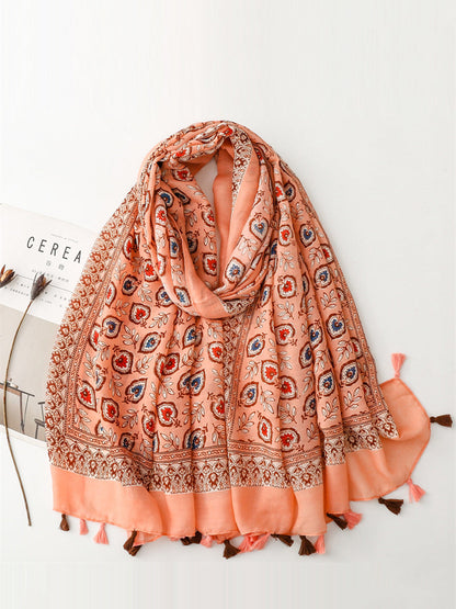 Bohemian Leaf Print Tassel Travel Shawl Scarf CV1021 Ada Fashion