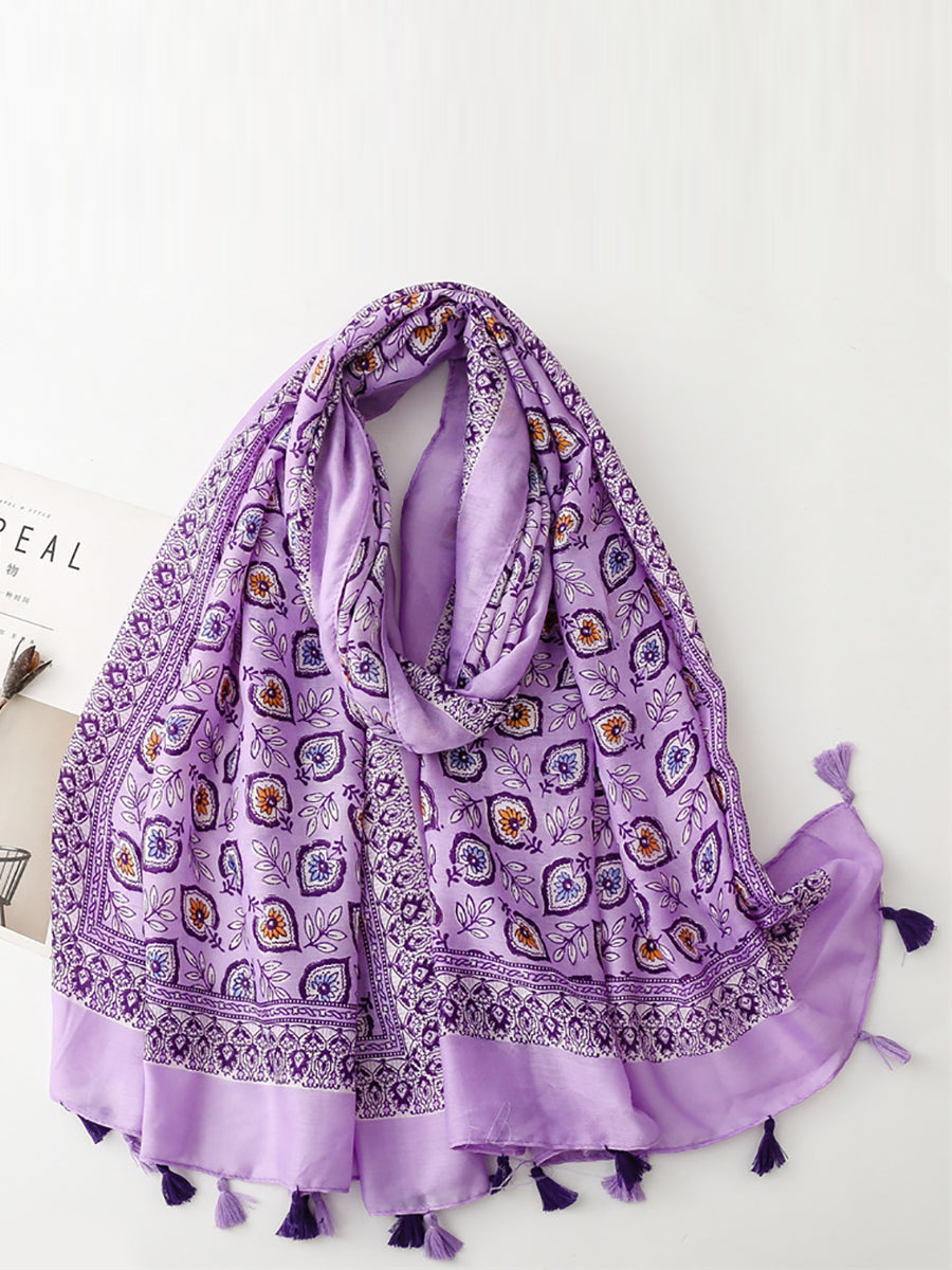 Bohemian Leaf Print Tassel Travel Shawl Scarf CV1021 Ada Fashion