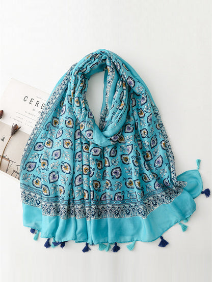 Bohemian Leaf Print Tassel Travel Shawl Scarf CV1021 Ada Fashion