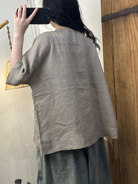 Women Summer Artsy Shirred Button Linen Loose Shirt BN1045 Ada Fashion