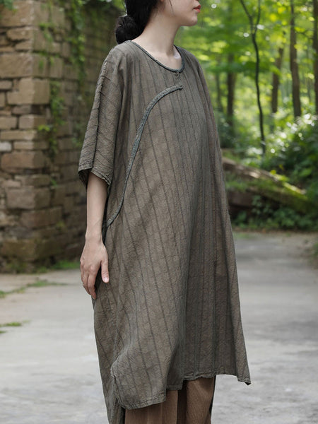 Women Summer Vintage Stripe Jacquard Ramie Dress CV1026 Ada Fashion