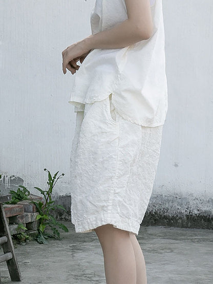 Women Summer Casual Thin Solid Linen Shorts RR1004 BUYKUD