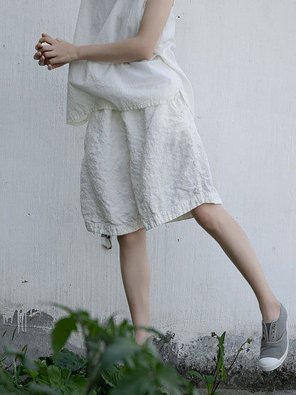 Women Summer Casual Thin Solid Linen Shorts RR1004 BUYKUD