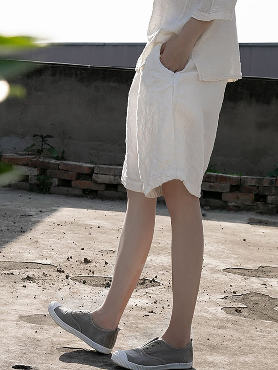 Women Summer Casual Thin Solid Linen Shorts RR1004 BUYKUD