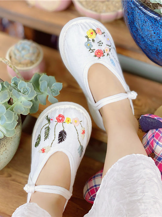 Women Summer Vintage Floral Embrodery Cloth Shoes RR1022 YSX