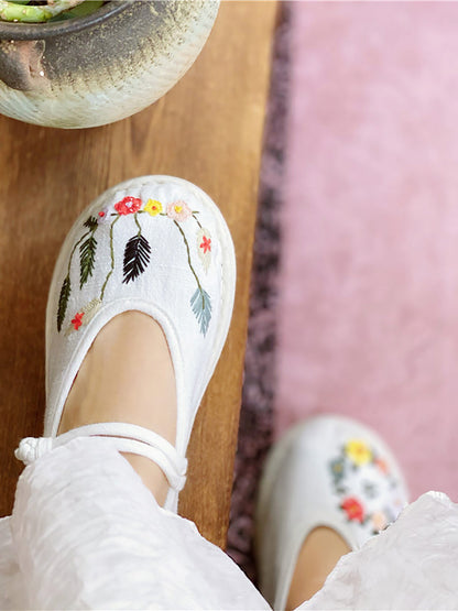 Women Summer Vintage Floral Embrodery Cloth Shoes RR1022 YSX