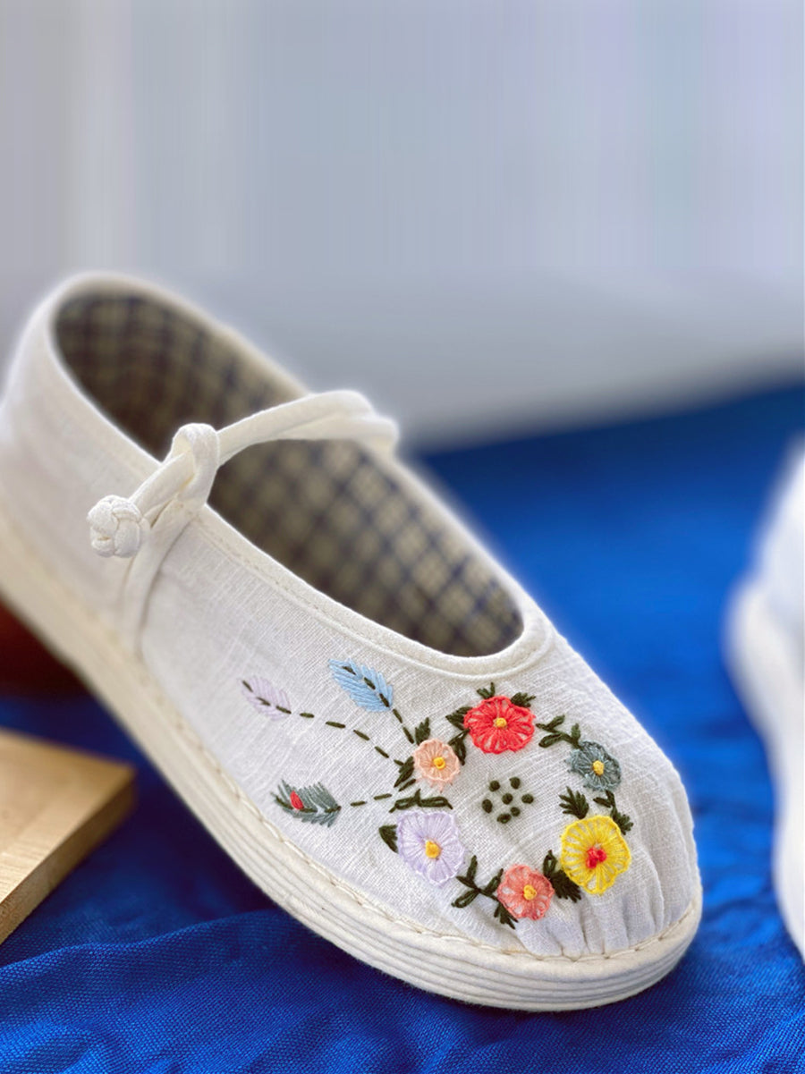 Women Summer Vintage Floral Embrodery Cloth Shoes RR1022 YSX