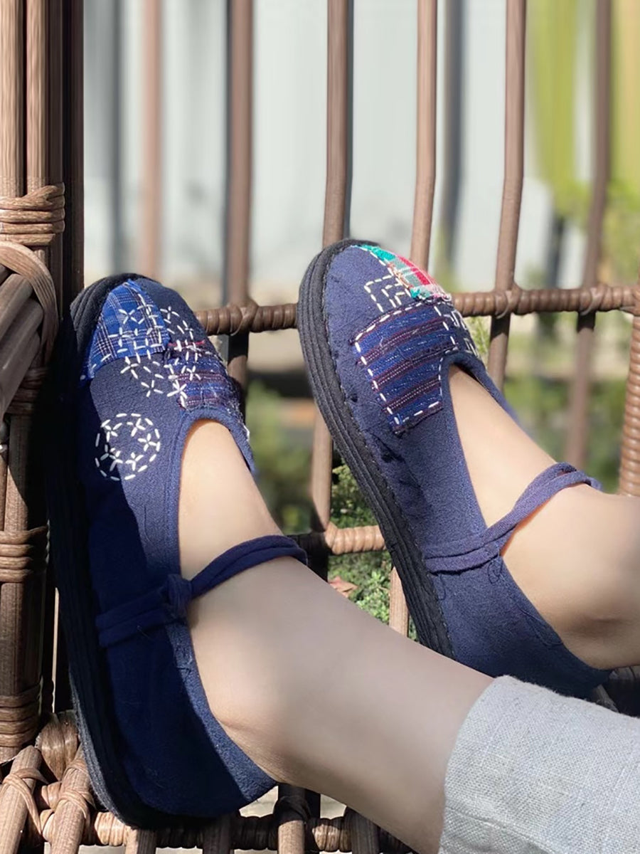 Women Summer Vintage Cloth Spliced Flat Shoes RR1019 YSX