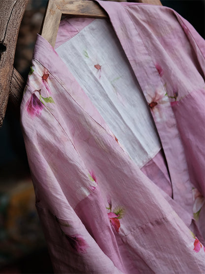 Women Summer Vintage Flower Strap Ramie Shirt RR1011 BUYKUD