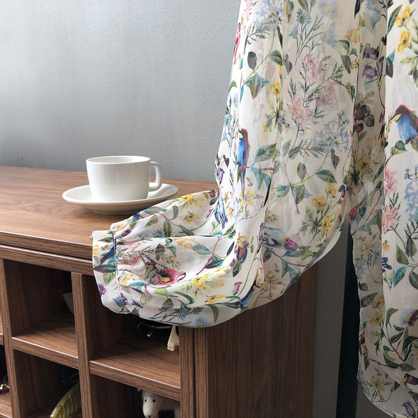 Women Artsy Spring Floral V-Neck Loose Shirt RR1006 BUYKUD