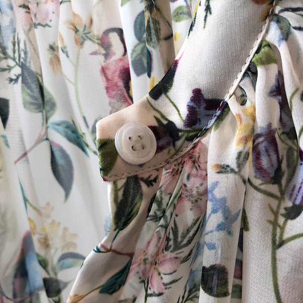 Women Artsy Spring Floral V-Neck Loose Shirt RR1006 BUYKUD