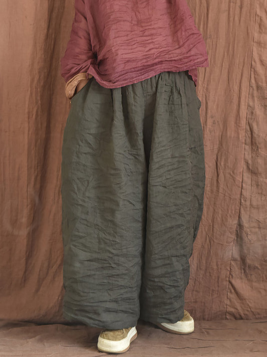 Women Summer Vintage Colorblock Loose Linen Pants OP1012 BUYKUD