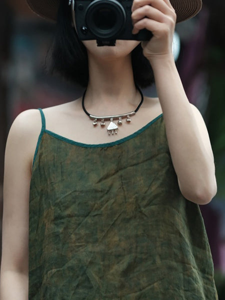 Plus Size Women Summer Vintage Tie-dye Spliced Ramie Vest LL055 BUYKUD