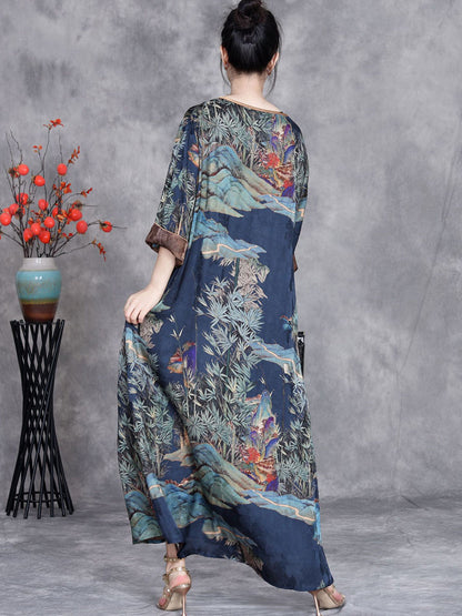 Women Artsy Summer Flower Buckle Loose Dress OP1001 BUYKUD