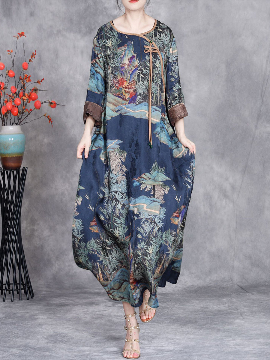 Women Artsy Summer Flower Buckle Loose Dress OP1001 BUYKUD