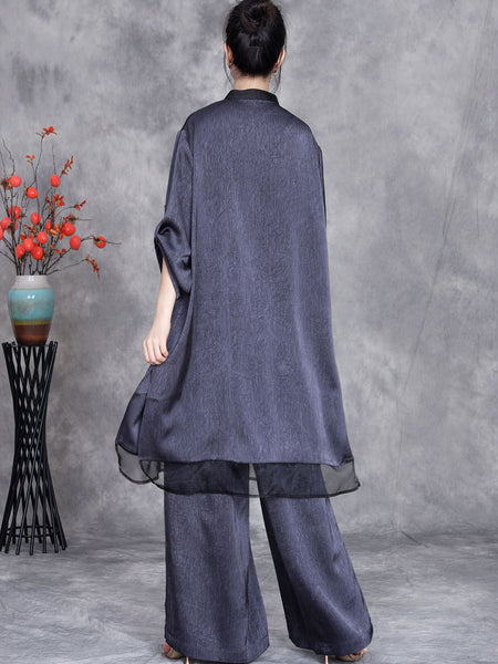 Women Summer Artsy Spliced Loose Button-up Shirt+Pants OP1005 ZSLS