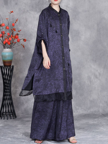 Women Summer Artsy Spliced Loose Button-up Shirt+Pants OP1005 ZSLS