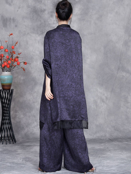 Women Summer Artsy Spliced Loose Button-up Shirt+Pants OP1005 ZSLS