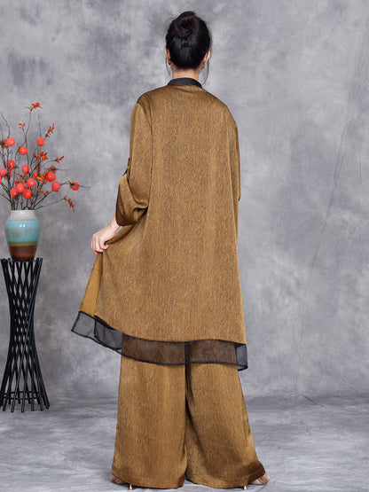 Women Summer Artsy Spliced Loose Button-up Shirt+Pants OP1005 ZSLS