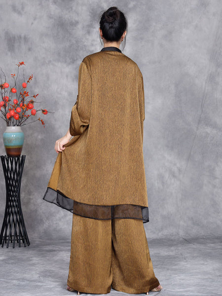 Women Summer Artsy Spliced Loose Button-up Shirt+Pants OP1005 ZSLS