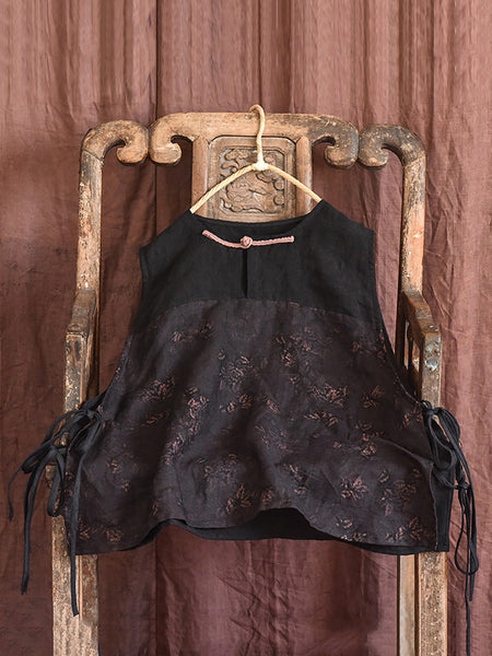 Women Summer Ethnic Floral Strap Linen Vest OP1003 QYMM