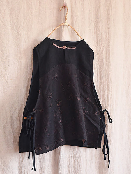 Women Summer Ethnic Floral Strap Linen Vest OP1003 QYMM