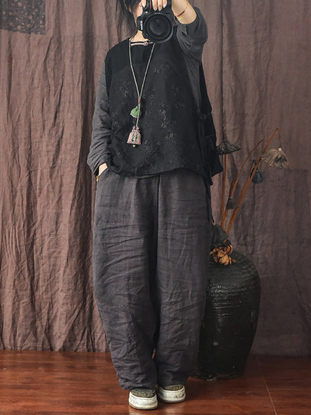 Women Summer Ethnic Floral Strap Linen Vest OP1003 QYMM