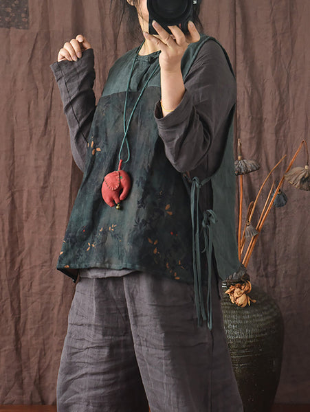 Women Summer Ethnic Floral Strap Linen Vest OP1003 QYMM