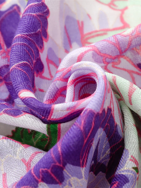 Women Artsy Flower Purple Tassel Shawl Scarf OP1029 BUYKUD