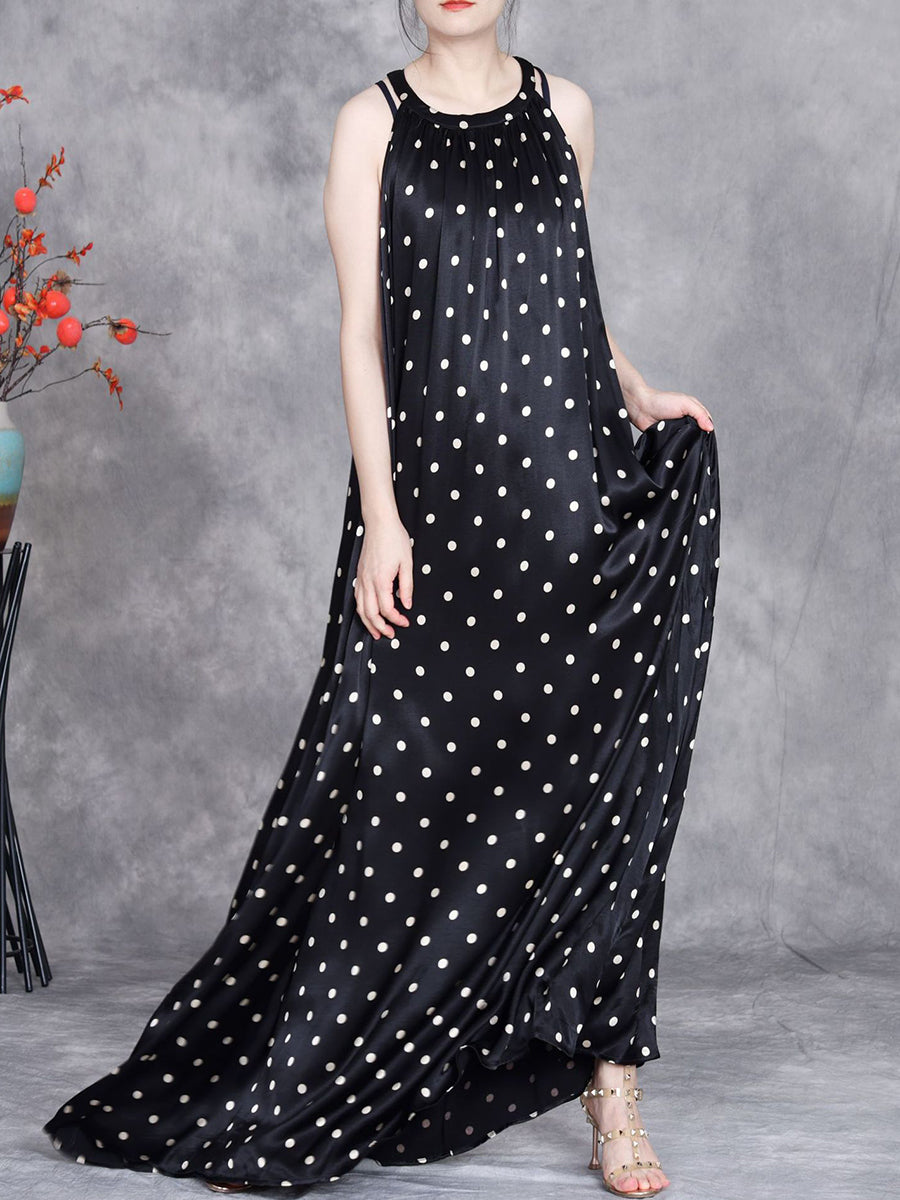 Women Summer Elegant Dot Loose Vest Maxi Dress OP1031 ZSLS