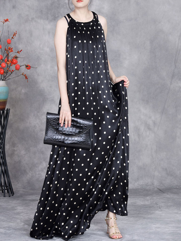 Women Summer Elegant Dot Loose Vest Maxi Dress OP1031 ZSLS