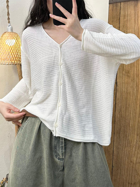 Women Summer Casual Solid Button-Up V-Neck Shirt OO1027 HLCP