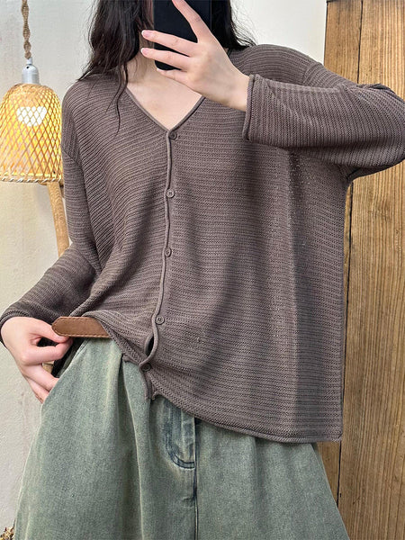 Women Summer Casual Solid Button-Up V-Neck Shirt OO1027 HLCP