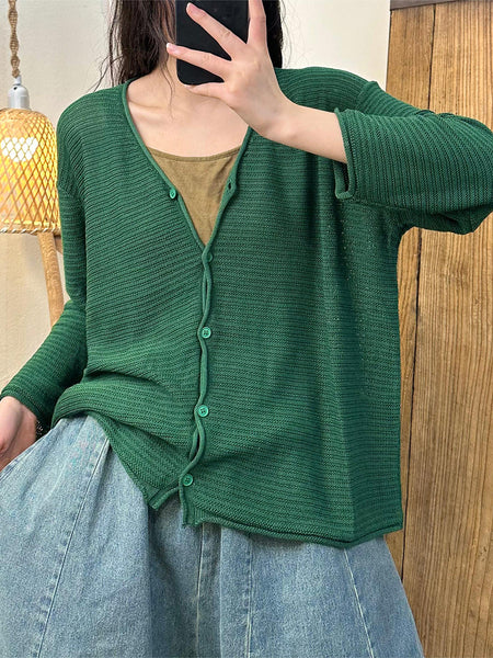 Women Summer Casual Solid Button-Up V-Neck Shirt OO1027 HLCP
