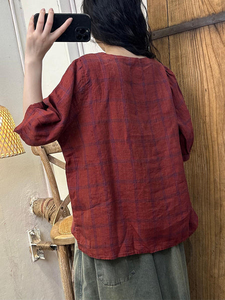 Women Summer Artsy Embroidery Linen Shirt II1055 BUYKUD