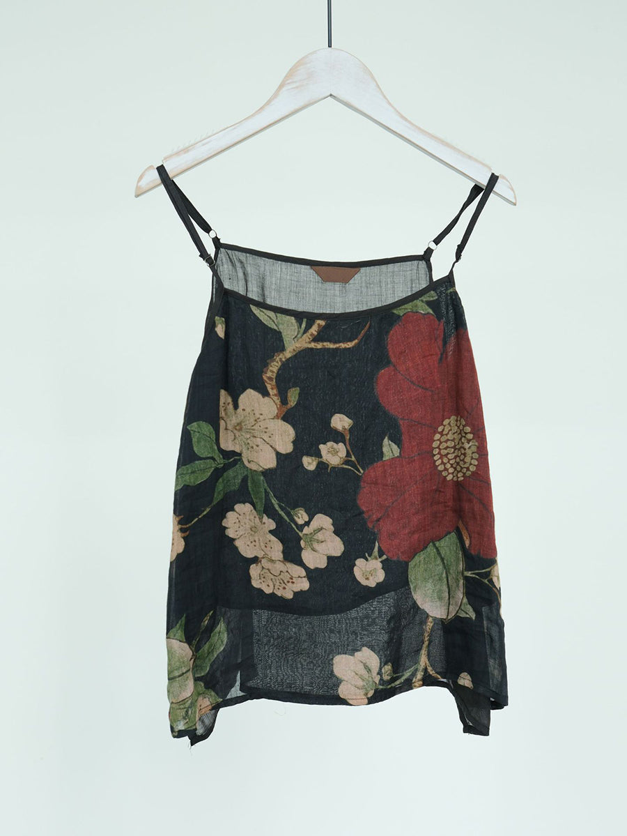 Plus Size Women Summer Vintage Flower Ramie Vest LL056 MH