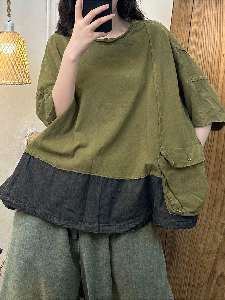 Women Summer Colorblock Casual Cotton Shirt II1053 HLCP