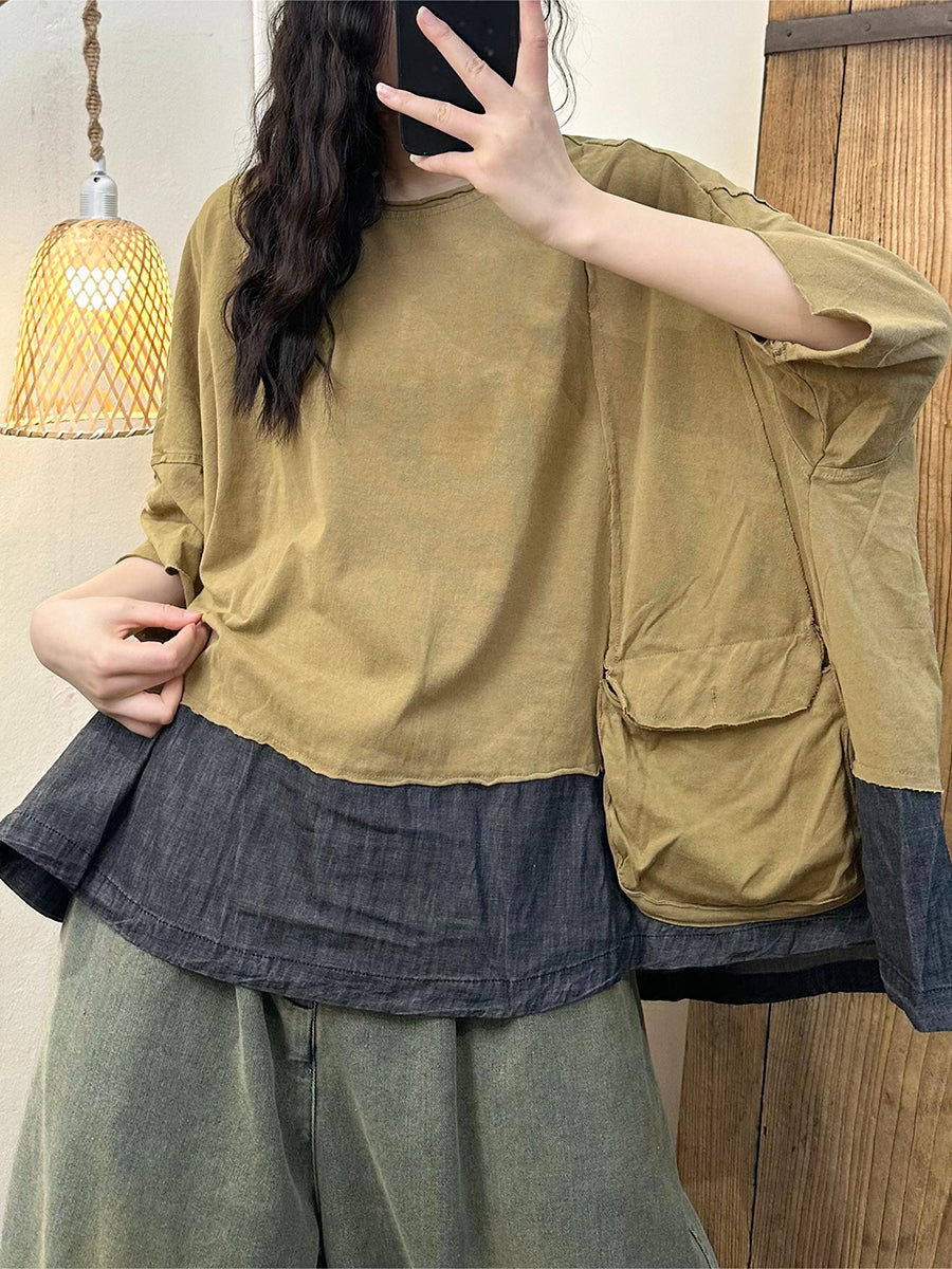 Women Summer Colorblock Casual Cotton Shirt II1053 HLCP