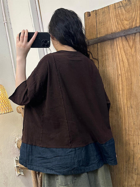 Women Summer Colorblock Casual Cotton Shirt II1053 HLCP