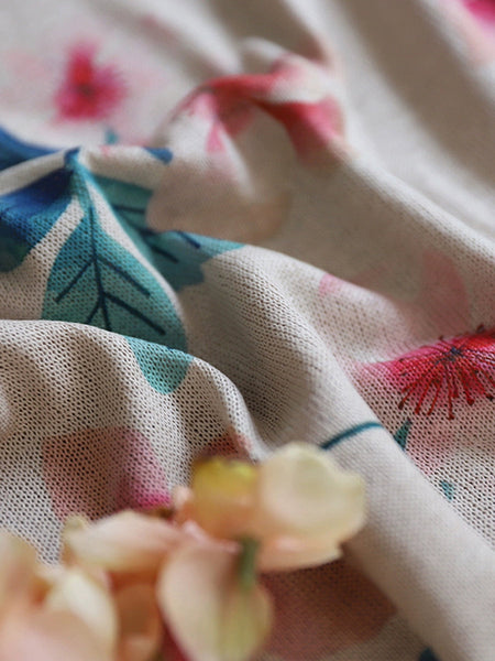 Women Summer Casual Flower O-neck Knitted Shirt II1044 ZMMM