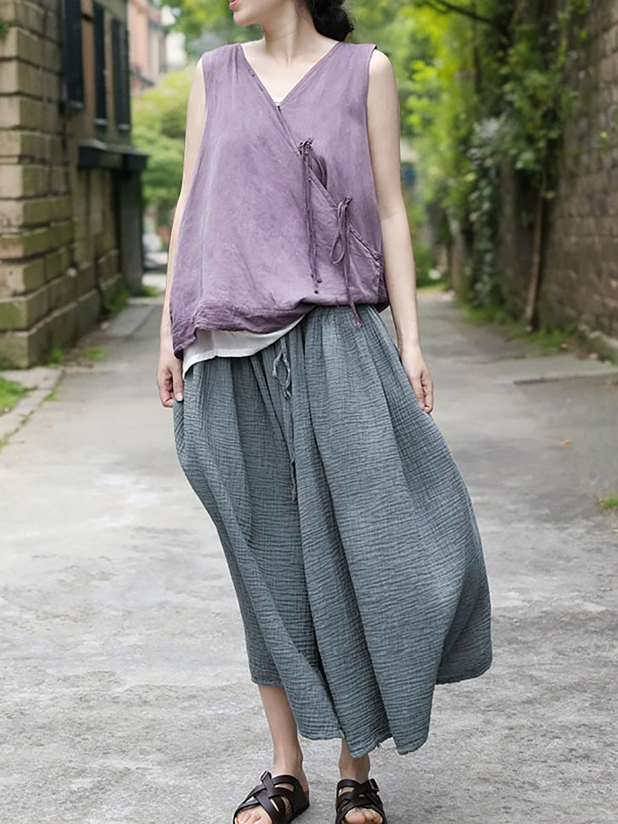 Women Summer Vintage Solid Cotton Loose Skirt OO1040 NLS