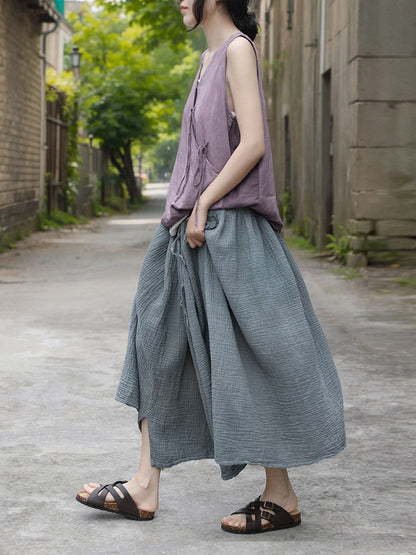 Women Summer Vintage Solid Cotton Loose Skirt OO1040 NLS