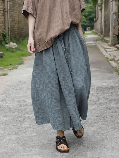 Women Summer Vintage Solid Cotton Loose Skirt OO1040 NLS