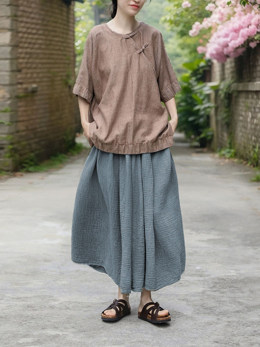 Women Summer Vintage Solid Cotton Loose Skirt OO1040 NLS