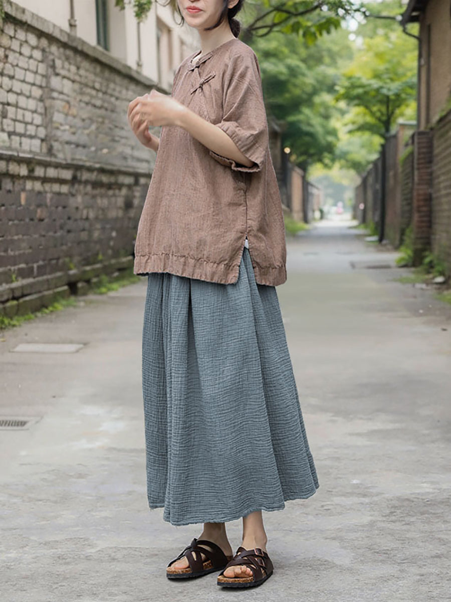 Women Summer Vintage Solid Cotton Loose Skirt OO1040 NLS