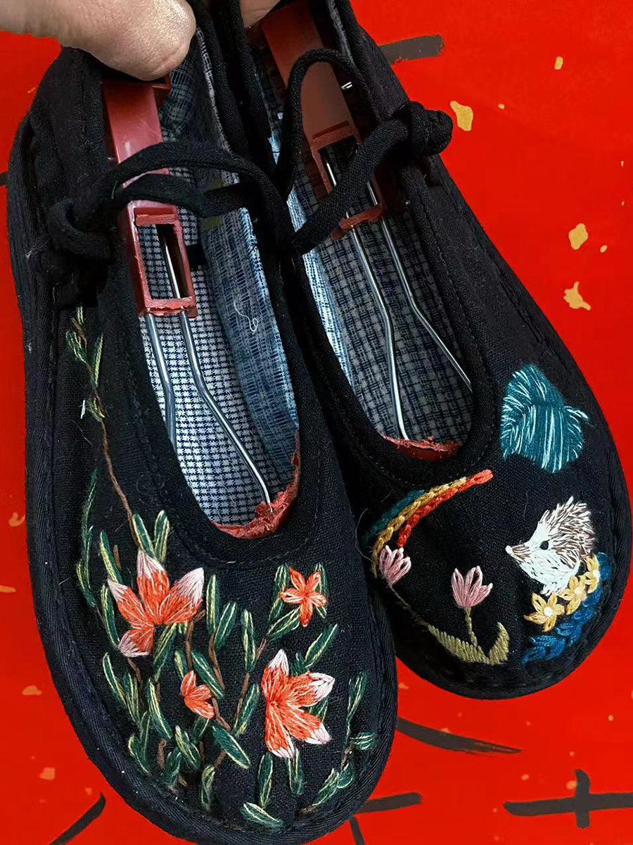 Women Summer Ethnic Embroidery Linen Flat Shoes II1022 YSX